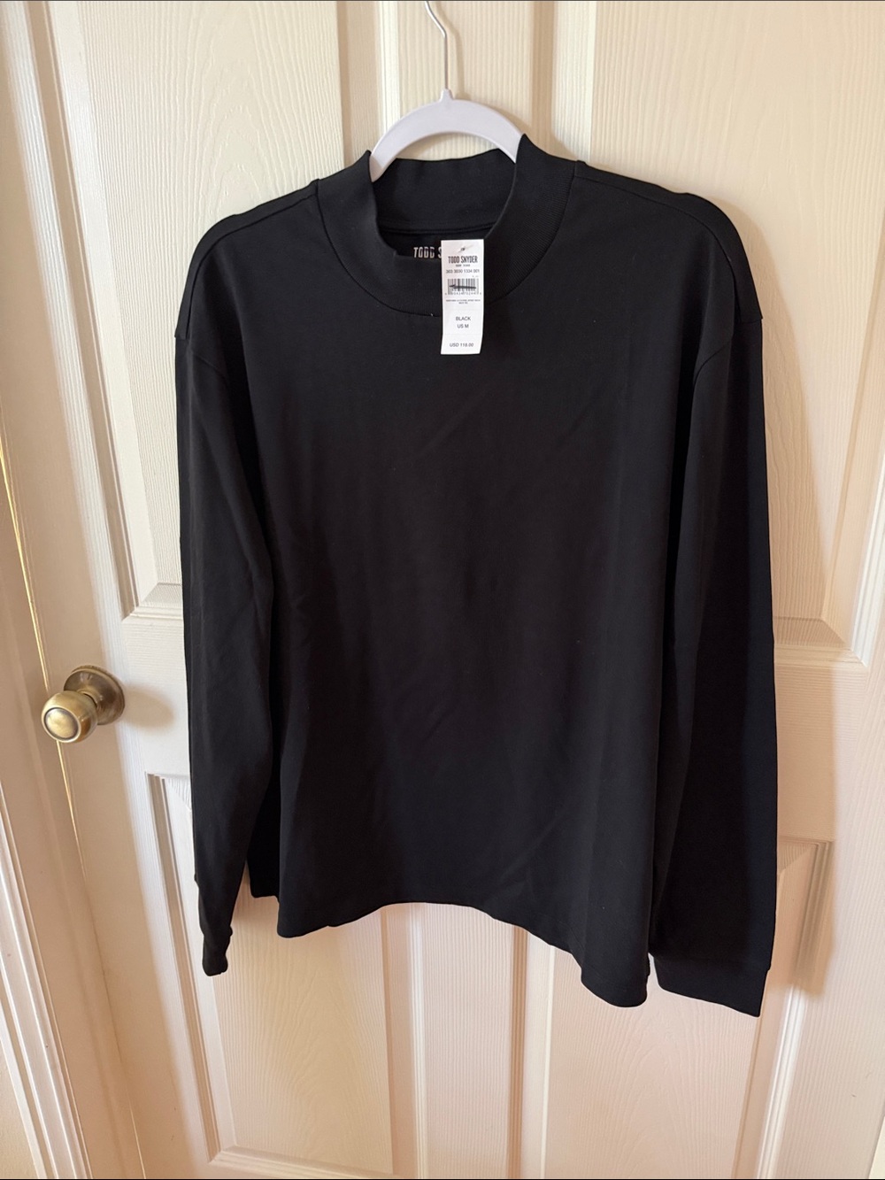 Todd Snyder Black Long-Sleeve Course Jersey Mock Neck Tee Sz M.  New.  Box55